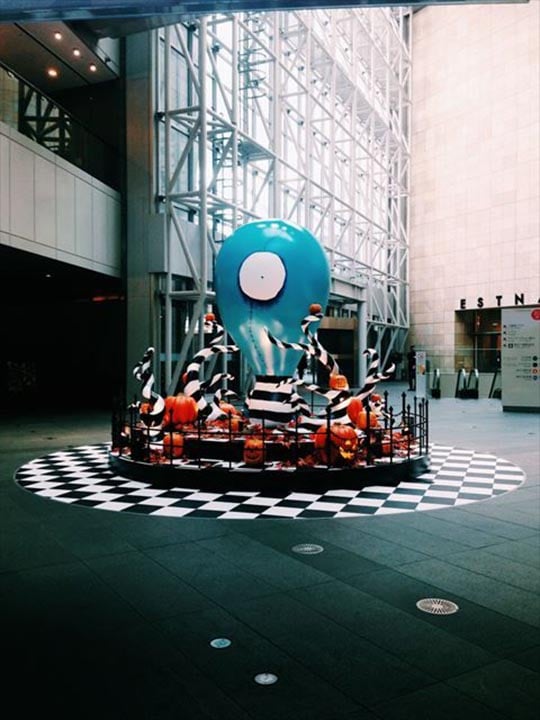 Custom inflatable prop Tim Burton art installation in a museum
