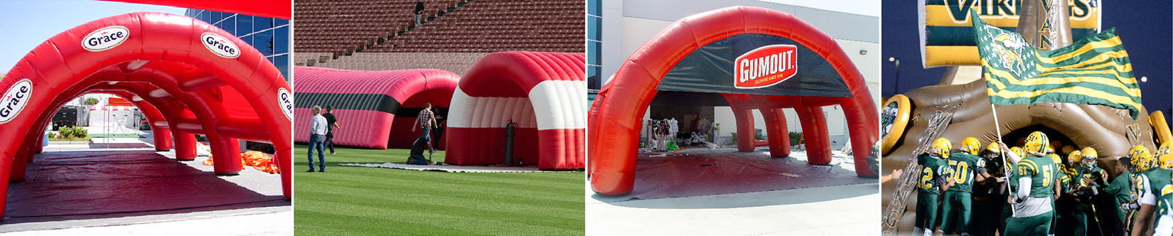 Grace foods, Verizon, T-Mobile, Gumout, High School Viking Ship custom inflatable tunnels collage