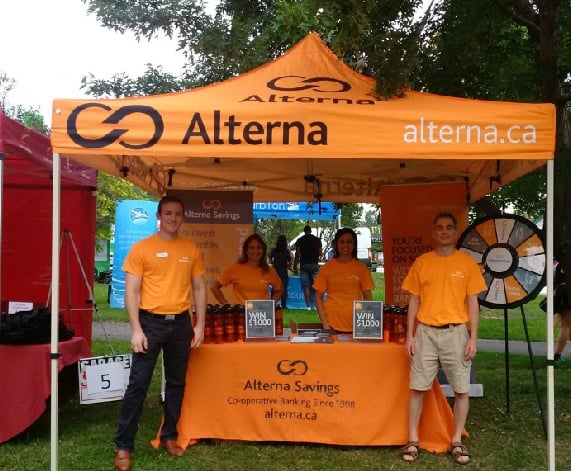 Alterna pop up canopy at an event with interactive marketing tools to meet people