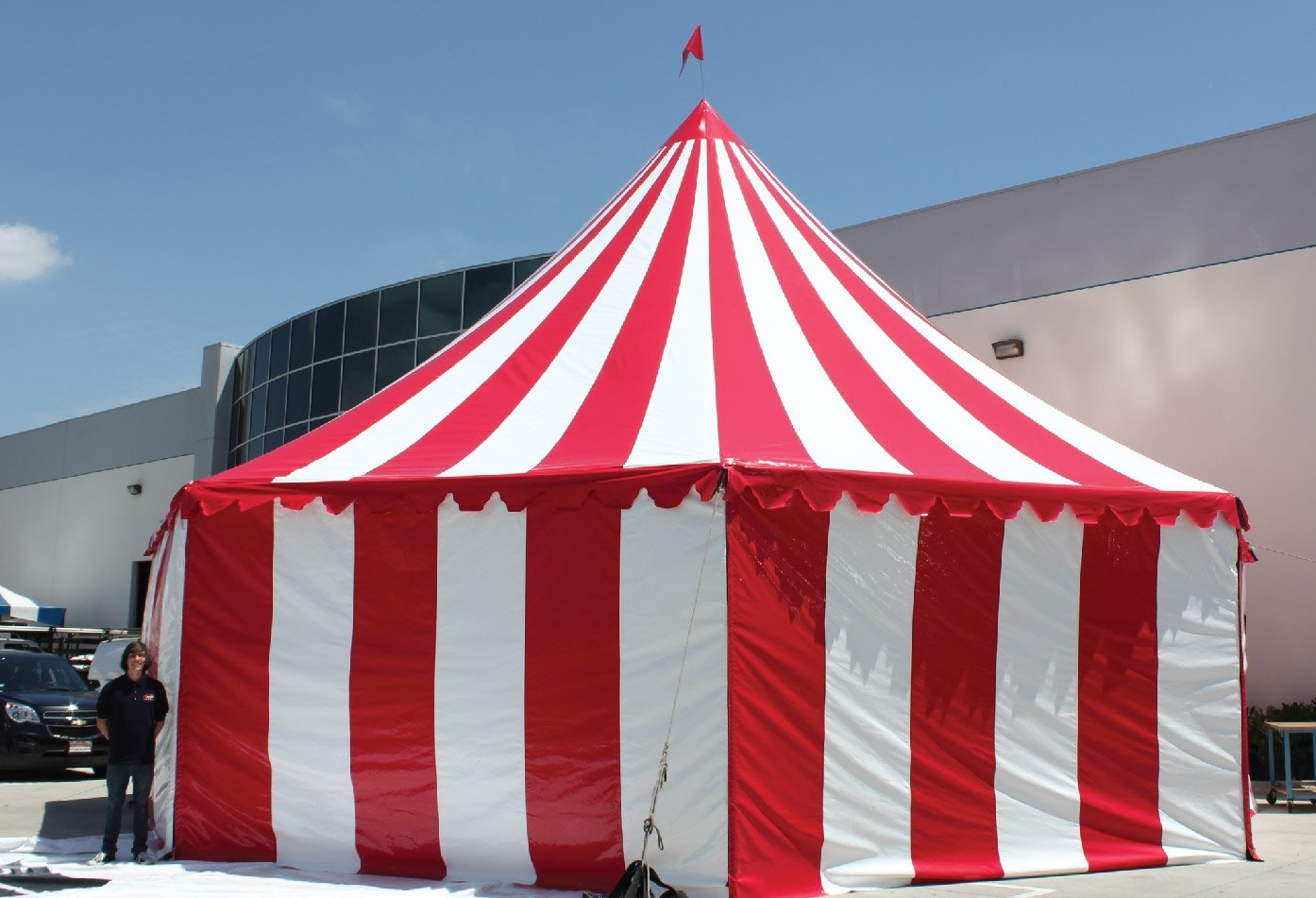 Red and White Stripe Festival Carnival Custom Frame Tent with Full Walls
