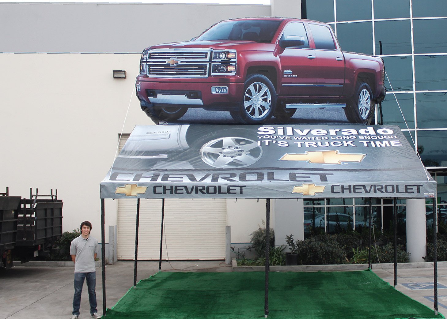 Chevrolet (Chevy) Silverado Frame Tent with Inflatable at the promotional design group facility