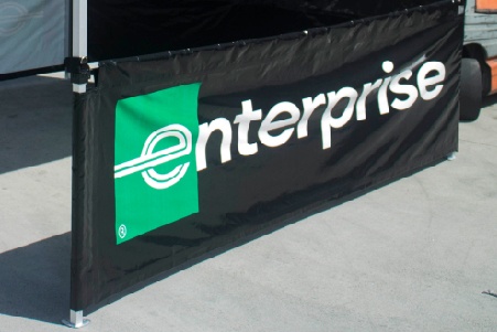 Enterprise custom printed rail skirt short wall with the logo centered in the side skirt
