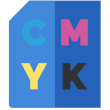 Custom Printing Icon- a blue sheet with the primary colors of printing, them being cmyk