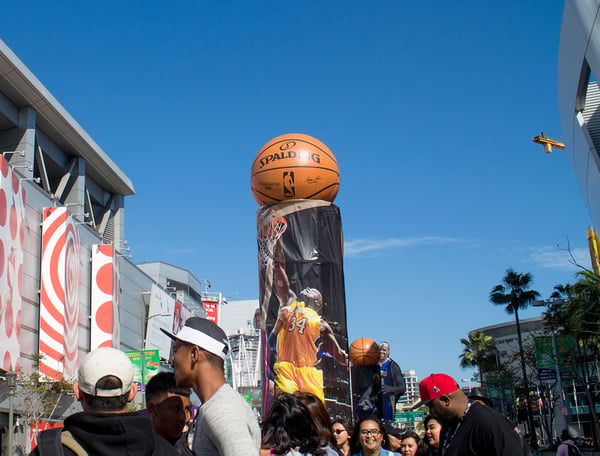 large inflatable basketball with printing at Staples Center
