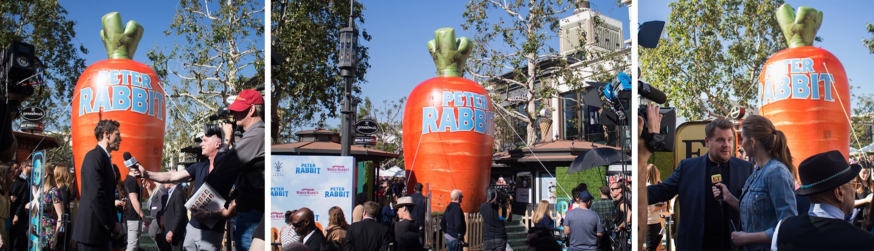 Peter Rabbit inflatable carrot installed at the grove for the premier of the Peter Rabbit movie- Header for Custom Inflatables