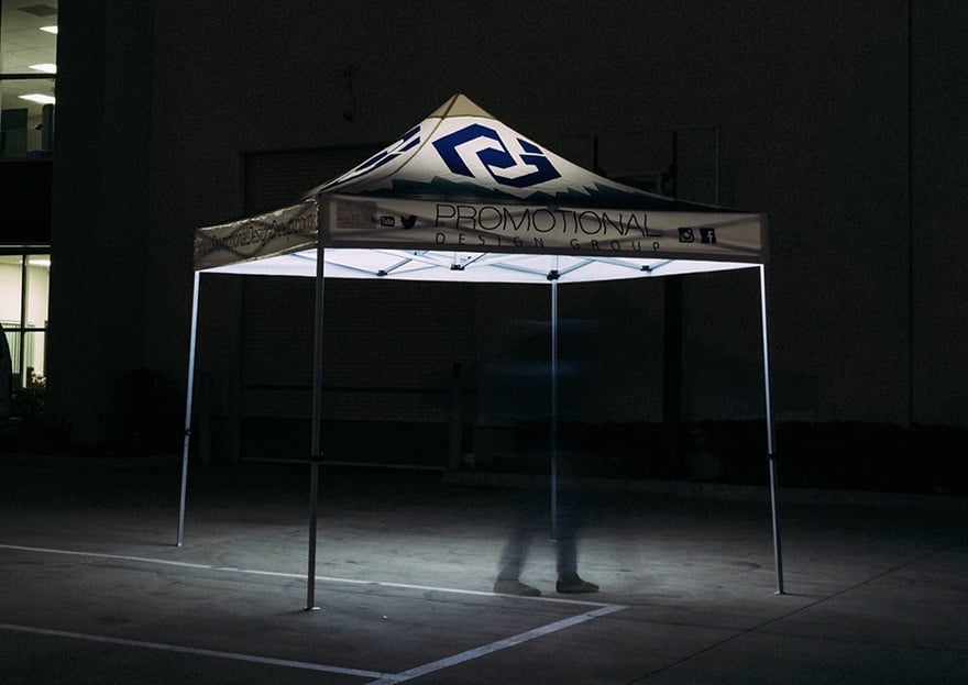 LED canopy lights for pop up tents shown as tube light and installed under canopy frame