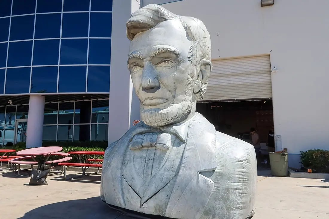 Inflatable Abraham Lincoln bust with sculpted details used as a large event display